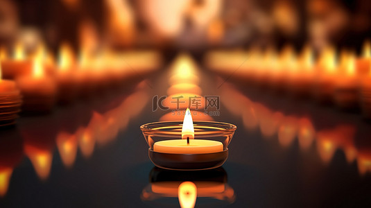 烛光背景背景图片_蜡烛火焰和灯芯的特写，3D 渲染中蜡烛组模糊背景