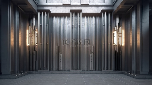 具体工作背景图片_当代金属建筑柱式建筑墙的 3D 渲染