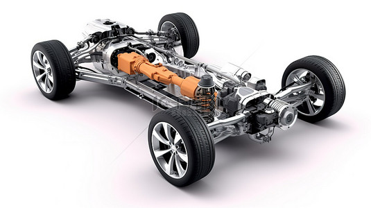 白色隔离背景的 3D 插图展示了具有中置发动机布局的汽车