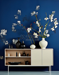 白色的花朵背景图片_蓝色的墙壁，白色的花朵