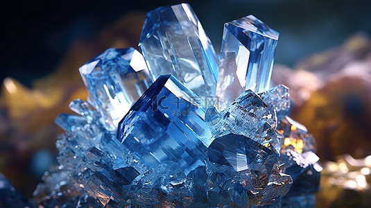 迷人的宏观景观大水晶珍贵宝石钻石蓝宝石更多 3D 珠宝插图