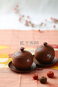 茶背景图片_两个棕色茶壶