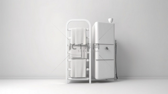 浴室便携式现代毛巾加热器和烘干机的白色背景 3D 渲染