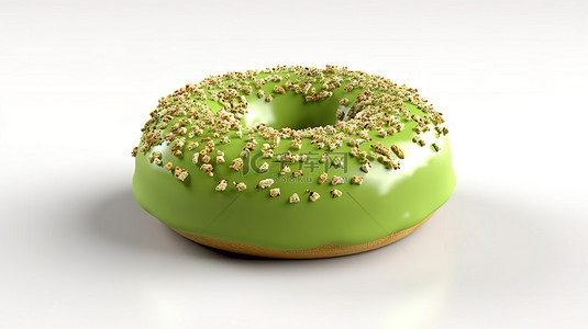 孤立背景 3D 渲染特写甜甜圈，顶部撒有白茶和绿茶