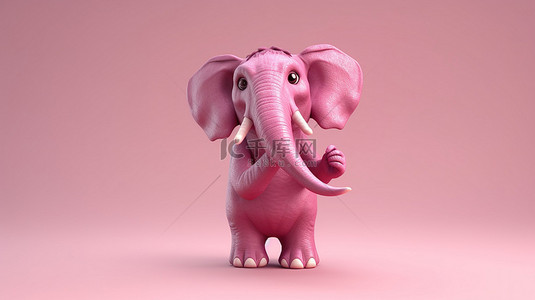 大象插画背景图片_厚脸皮的粉色 3D 大象插画翻转小鸟