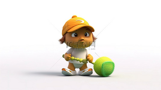 卡通年轻人物背景图片_年轻网球神童的白色 3D 渲染