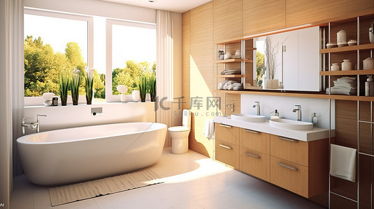 现代室内浴室的 3d 渲染