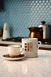 柜台上有咖啡杯的厨房装饰