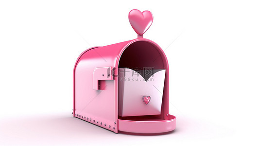 爱的沟通背景图片_心形门粉色邮箱，白色背景上有 3D 插图内的信封