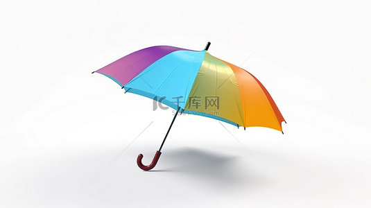 白色背景上孤立的彩色雨伞的 3D 渲染