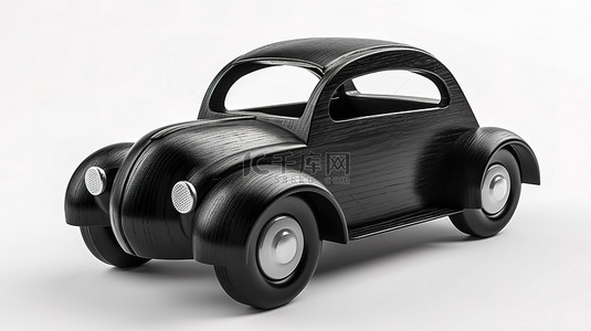 汽车的海报背景图片_孤立的白色背景与 3D 黑色木制儿童玩具车