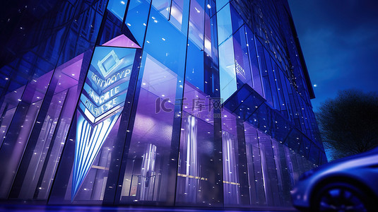 带有警察徽章的现代摩天大楼玻璃警察大楼的 3D 渲染
