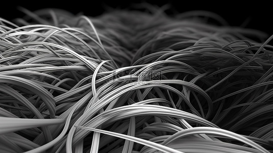 交织的黑白股线与空灵的光芒抽象 3D 插图