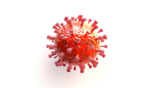 白色背景下分离的红日冕病毒细胞的 3d 渲染