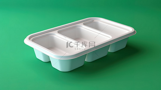 绿色鱼背景图片_绿色背景上的空白标签 3D 渲染空白色塑料食品容器托盘包装