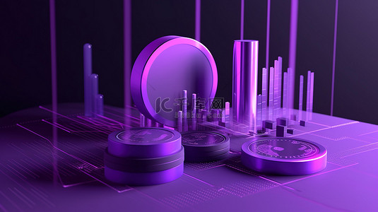 紫色主题营销图表分析图标的简约 3D 可视化