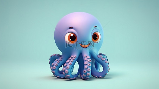 水中手背景图片_可爱俏皮的 3D 卡通章鱼角色