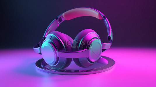 背景上耳机的卡通风格 3D 插图代表音乐聆听的乐趣