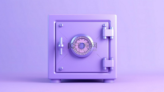 紫色财富背景图片_蓝色柔和背景上的前视图紫色保险箱的 3D 插图