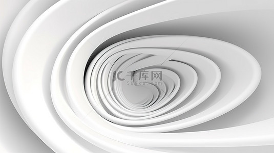 白色圆形画布上的优雅曲线 3D 抽象插图