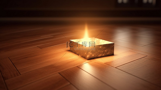 地板上打开的盒子的耀斑照明 3D 渲染