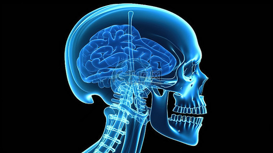 复杂的特写 3D 渲染描绘大脑 X 射线概念