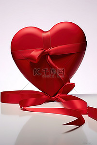 情人节红丝带背景图片_一个大的红色心形盒子，附近有红丝带