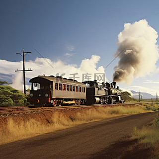 春运火车背景图片_行驶在路上的蒸汽动力火车