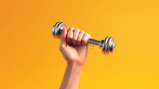 在健身房举着哑铃进行健身和运动的剧烈锻炼课程 3D 插图