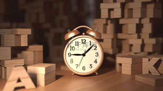 時間金錢背景图片_3D 渲染中带有纳税时间图标的装饰木块