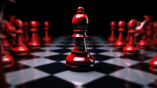 3D 渲染和插图红色棋子在中秋被黑色包围