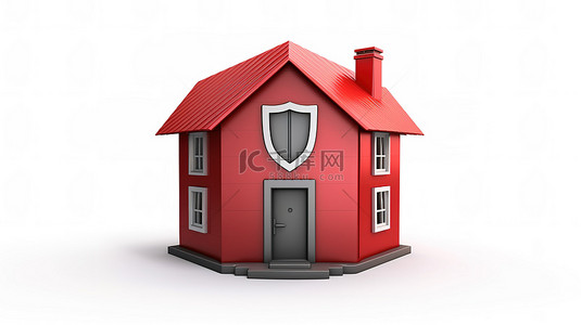 武术动作剪影背景图片_在白色背景上隔离的盾牌和房屋的 3d 插图
