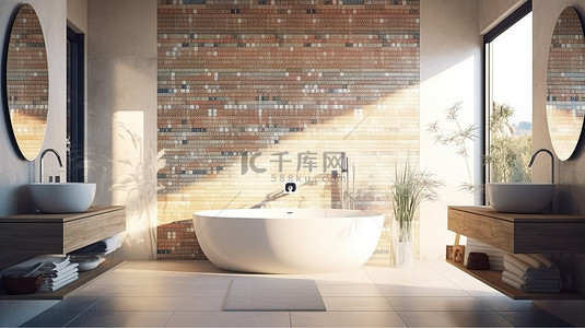 现代浴室设计，拥有令人惊叹的 3D 可视化马赛克墙