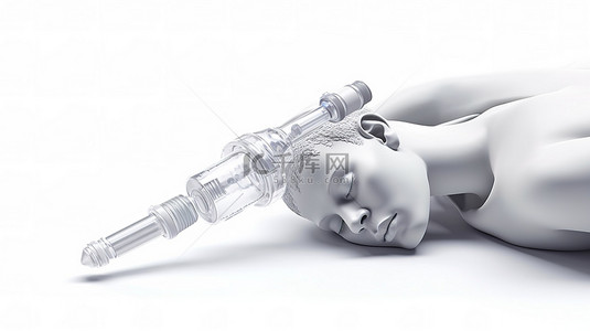 医用道具背景图片_白色背景上孤立 3D 插图中带患者的医用注射器