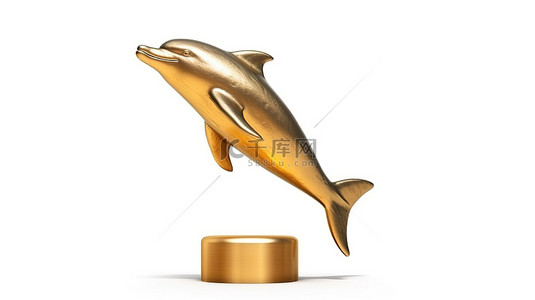 金色金鱼背景图片_海洋中带有金色奖杯的宽吻海豚 tursiops truncatus 的 3D 渲染