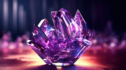 迷人的紫水晶玻璃抽象 3D 插图