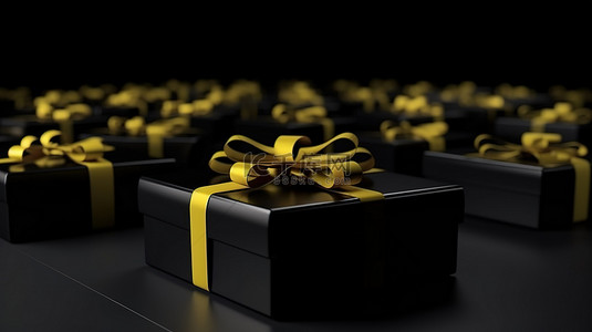 黑色和黄色礼盒非常适合黑色星期五圣诞节新年和生日 3d 渲染