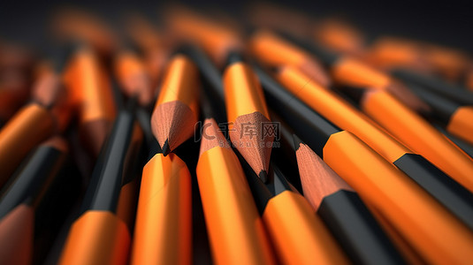 3d 渲染图像中的黑色尖头橙色铅笔