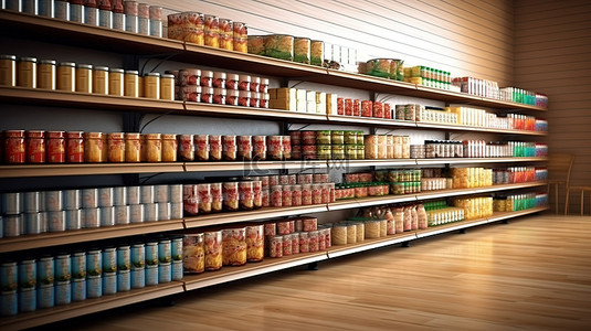 超市翻倒的货架背景图片_超市货架展示 3D 渲染的产品