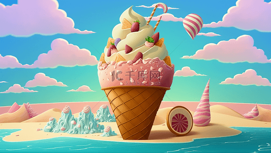 夏季冰淇淋美食海边