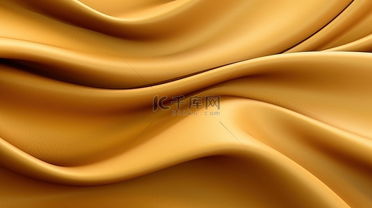 纸或棉织物背景上金色波浪和曲线图案的 3D 渲染