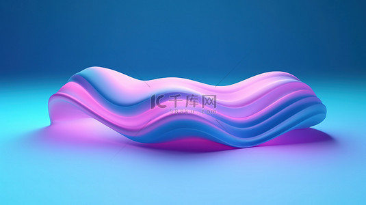 粉红色背景与 3D 渲染双色调风格的抽象现代蓝色波浪形状