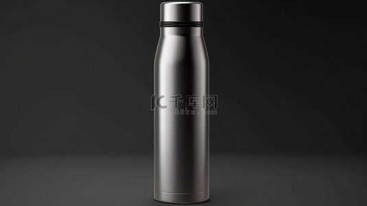 黑色背景上不锈钢饮料瓶的逼真 3D 插图