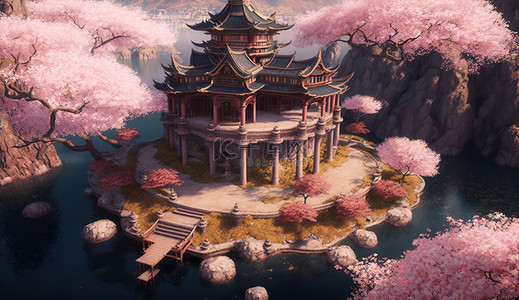 浮雕花朵背景图片_桃花中式建筑背景