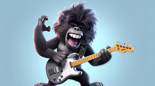 摇滚明星猿的异想天开的 3D 插图