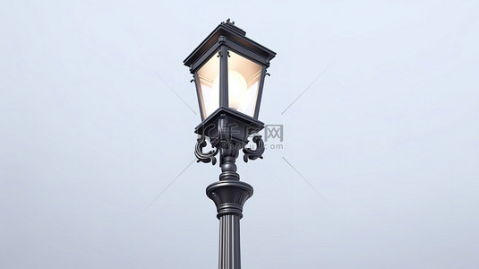 带灯笼设计的白色背景街柱灯的 3D 渲染