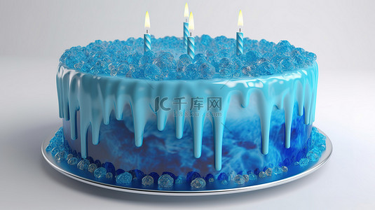 红色蛋糕背景图片_以 3D 形式可视化的大型蓝色生日蛋糕