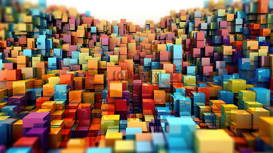 科技科幻黑色方块背景图片_色彩鲜艳的挤压抽象方块的 3D 城市景观