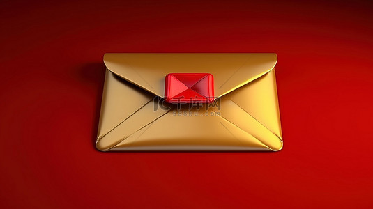 红色徽背景图片_红色哑光金板上的金色信封符号 3D 渲染社交媒体图标