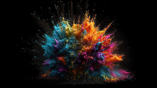 喷雾效果背景背景图片_在深色背景下的 3D 渲染中充满活力的彩色粒子爆发